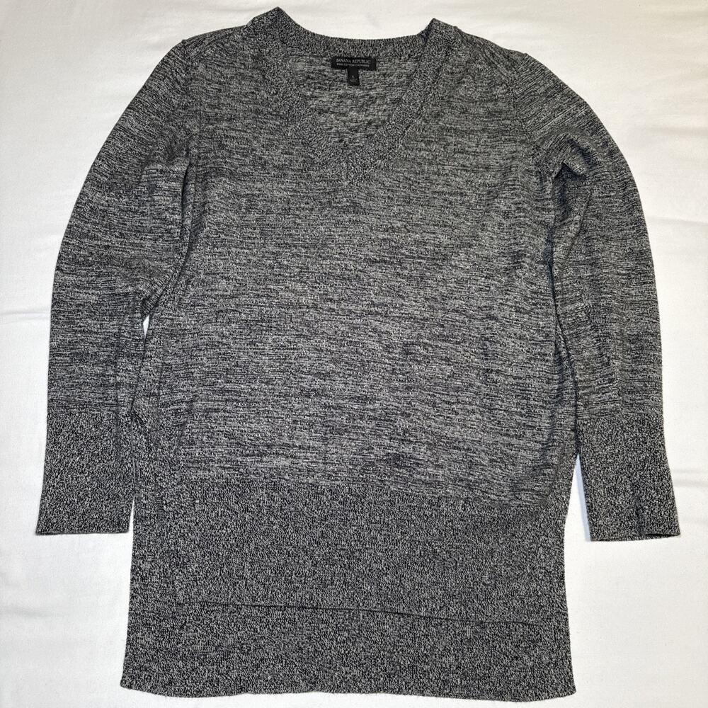 Banana Republic Pima Cotton Cashmere Sweater Tunic Marled Black White Small EUC